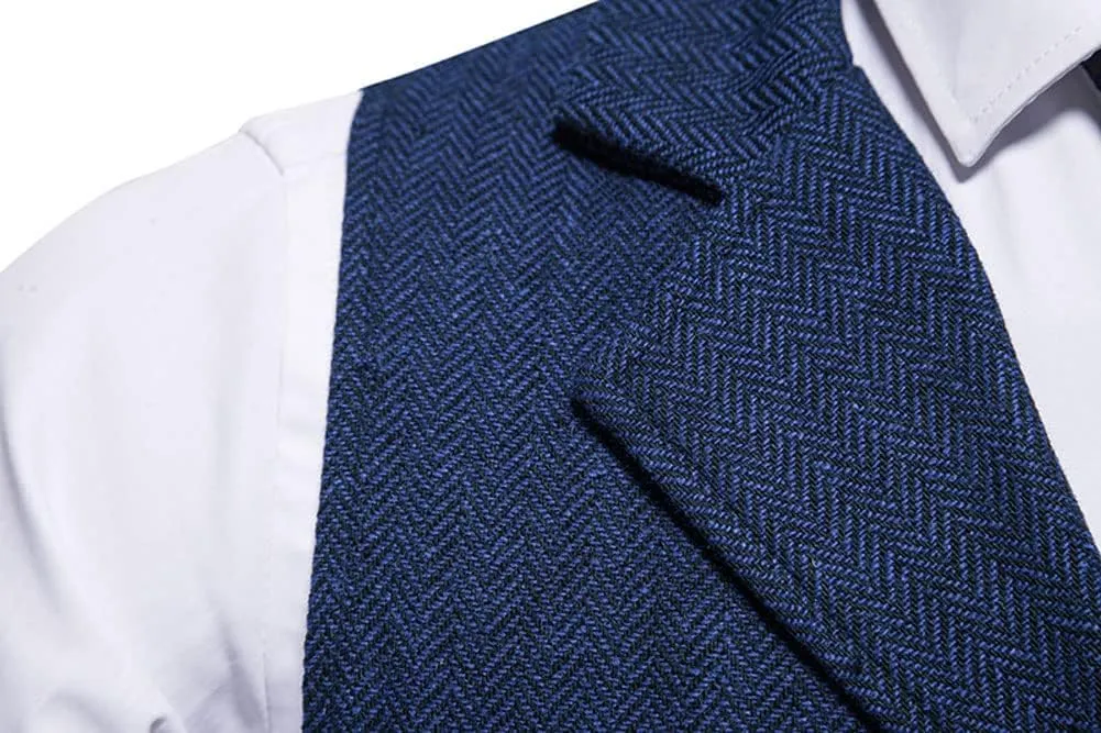 chouyatou Men's Herringbone Tweed Vest Notched Lapel Single Breasted Sleeveless Vest Jacket