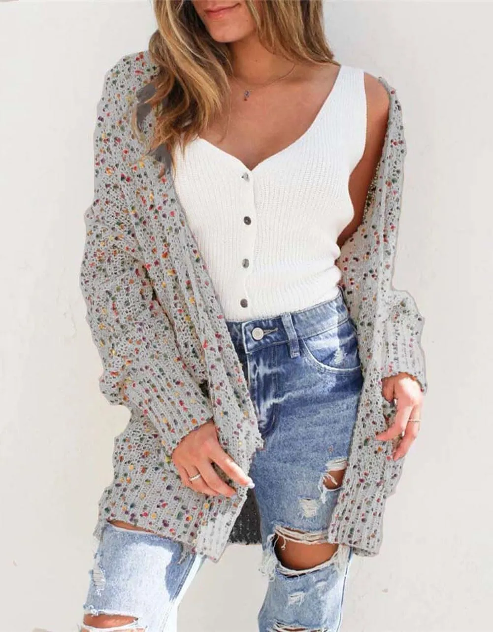 chouyatou Womens Fall Open Front Long Cardigan Sweaters Chunky Knit Boho Duster Cardigans with Pockets