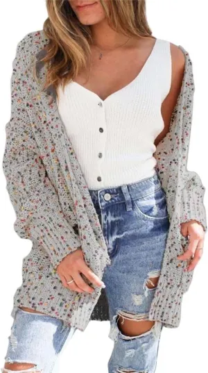 chouyatou Womens Fall Open Front Long Cardigan Sweaters Chunky Knit Boho Duster Cardigans with Pockets