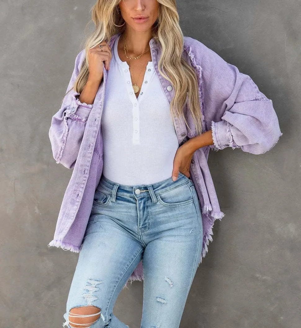 chouyatou Women's Fall Oversized Jean Jacket Casual Button Down Denim Shacket Jacket