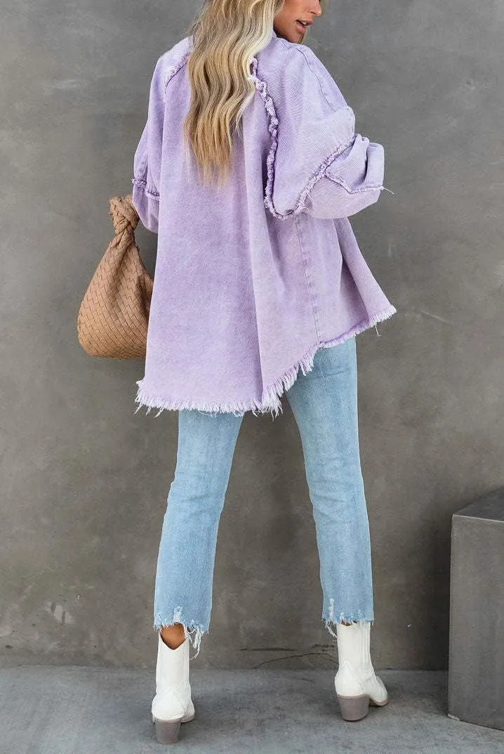 chouyatou Women's Fall Oversized Jean Jacket Casual Button Down Denim Shacket Jacket