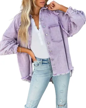chouyatou Women's Fall Oversized Jean Jacket Casual Button Down Denim Shacket Jacket