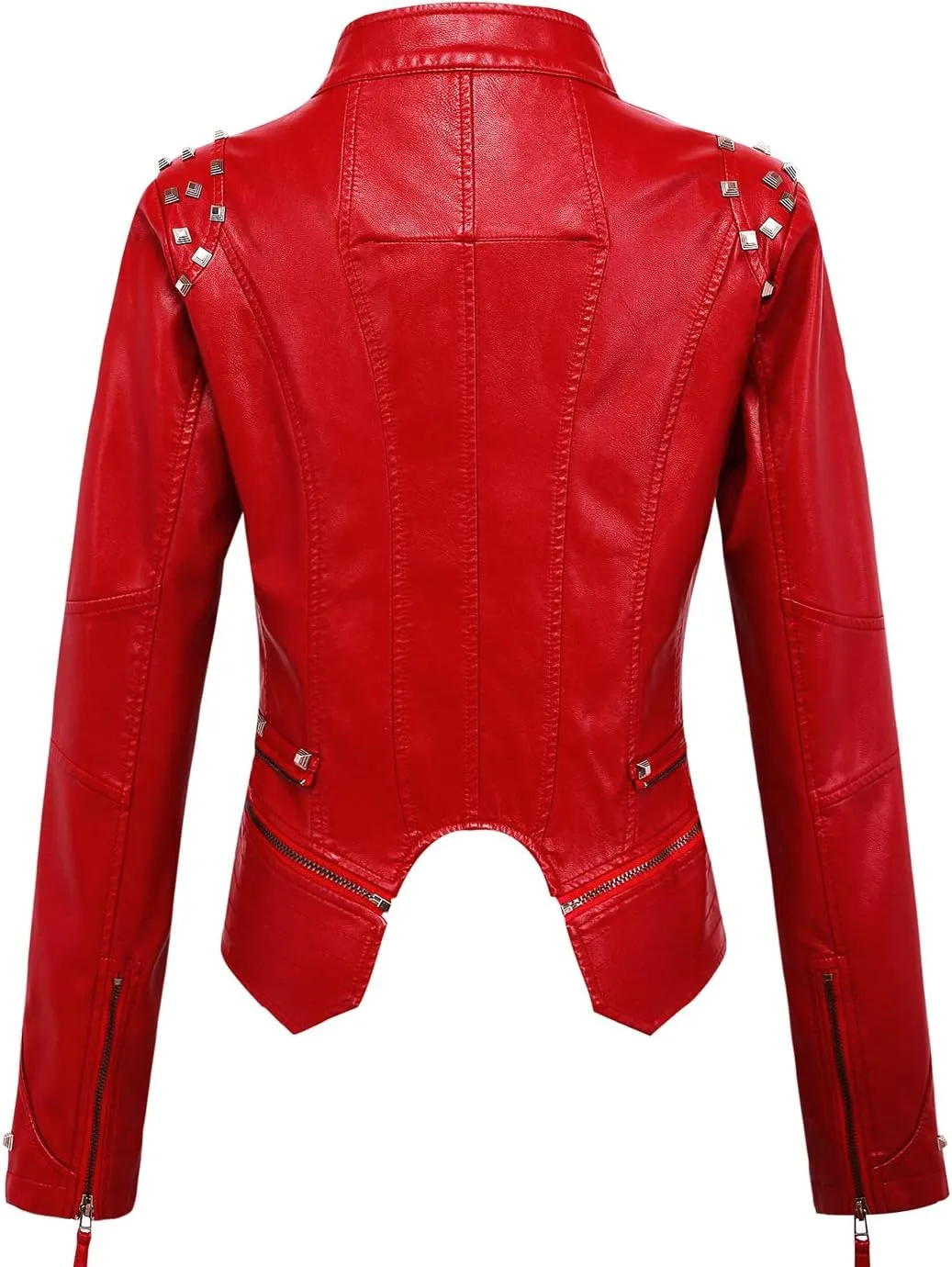 chouyatou Women's Fashion Studded Perfectly Shaping Faux Leather Biker Jacket