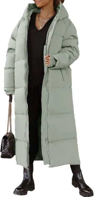 chouyatou Women's Warm Winter Hooded Long Quilted Puffer Down Coat Jacket Outerwear