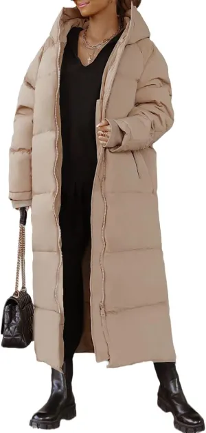 chouyatou Women's Warm Winter Hooded Long Quilted Puffer Down Coat Jacket Outerwear