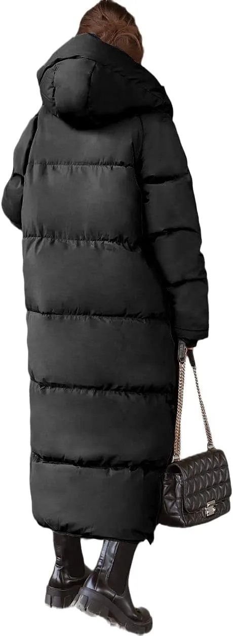 chouyatou Women's Warm Winter Hooded Long Quilted Puffer Down Coat Jacket Outerwear
