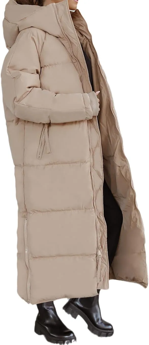 chouyatou Women's Warm Winter Hooded Long Quilted Puffer Down Coat Jacket Outerwear