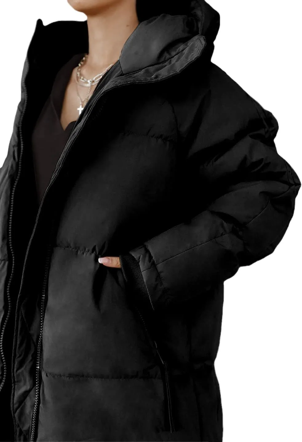 chouyatou Women's Warm Winter Hooded Long Quilted Puffer Down Coat Jacket Outerwear