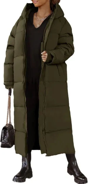 chouyatou Women's Warm Winter Hooded Long Quilted Puffer Down Coat Jacket Outerwear