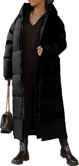chouyatou Women's Warm Winter Hooded Long Quilted Puffer Down Coat Jacket Outerwear