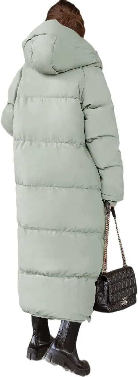 chouyatou Women's Warm Winter Hooded Long Quilted Puffer Down Coat Jacket Outerwear