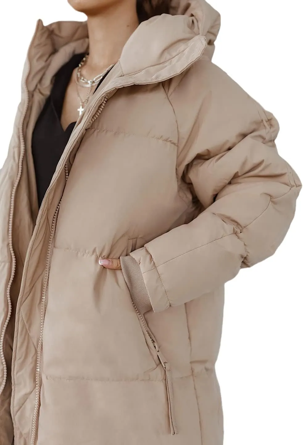 chouyatou Women's Warm Winter Hooded Long Quilted Puffer Down Coat Jacket Outerwear