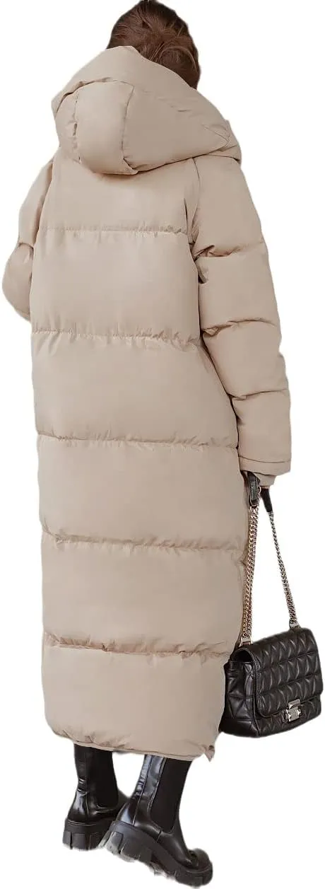 chouyatou Women's Warm Winter Hooded Long Quilted Puffer Down Coat Jacket Outerwear