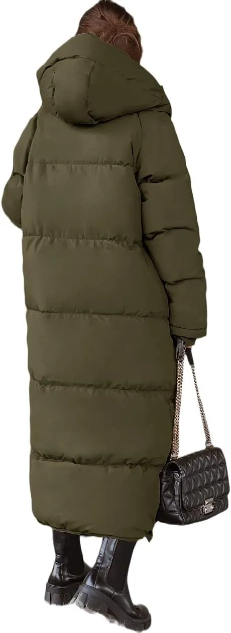chouyatou Women's Warm Winter Hooded Long Quilted Puffer Down Coat Jacket Outerwear