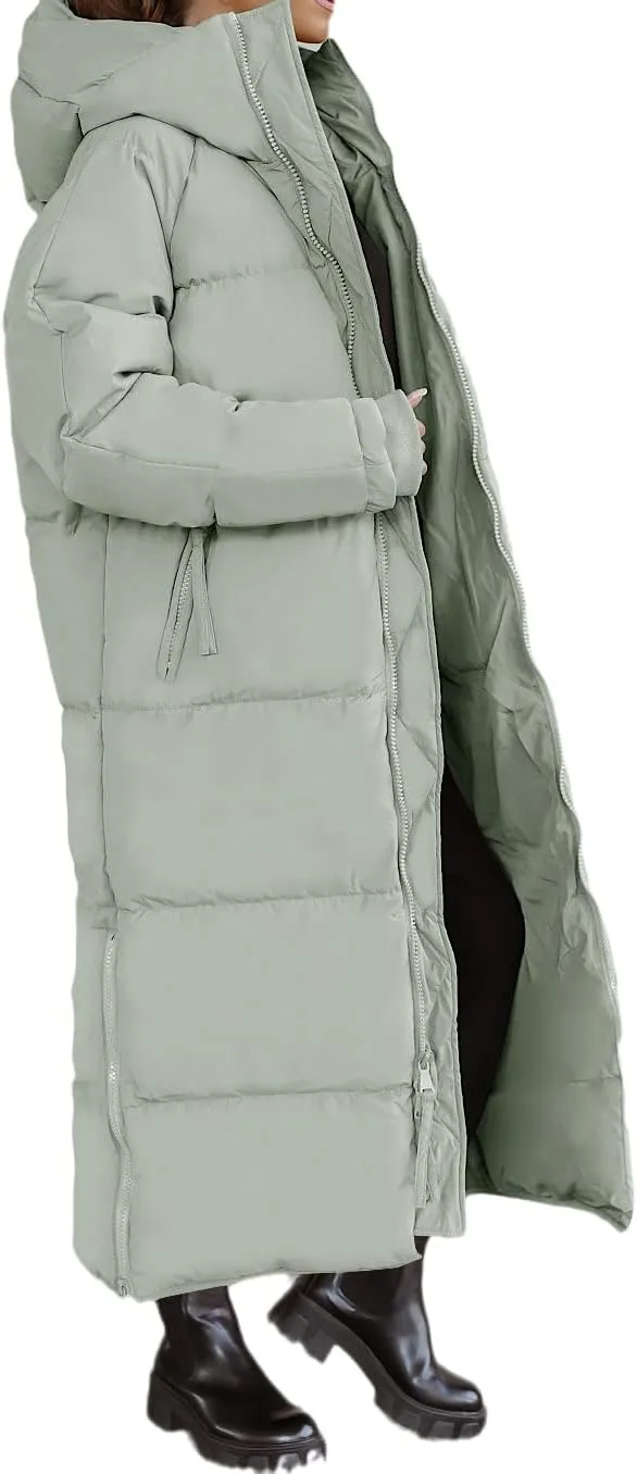 chouyatou Women's Warm Winter Hooded Long Quilted Puffer Down Coat Jacket Outerwear