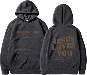 Christian Sweatshirt Women Jesus Loves You Hoodie Oversized Jesus Faith Pullover Inspirational Long Sleeve Tops