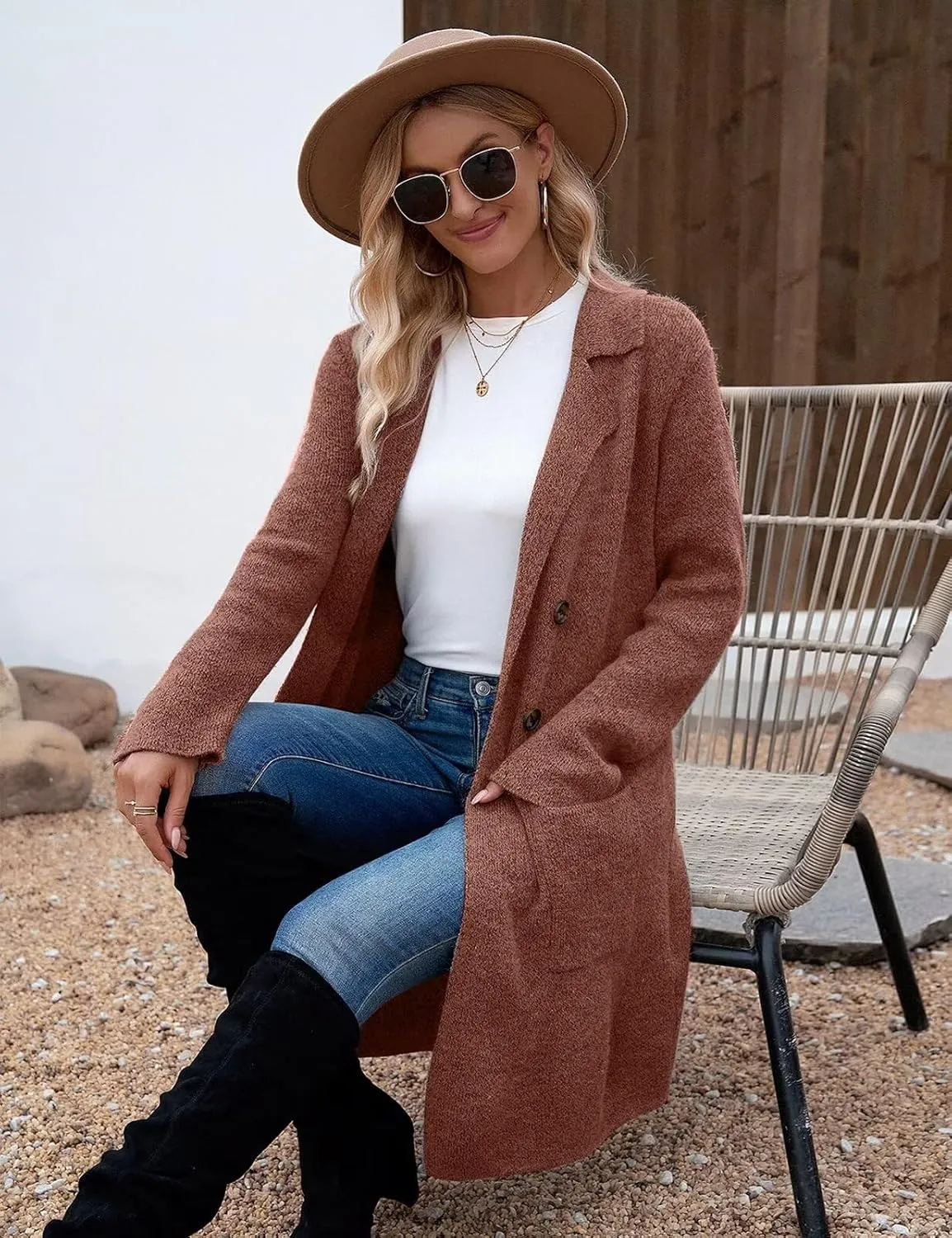 CiCiBird Women Fall Long Cardigan Sweater Trendy Knit Jacket Coat Dressy Blazer Coatigan