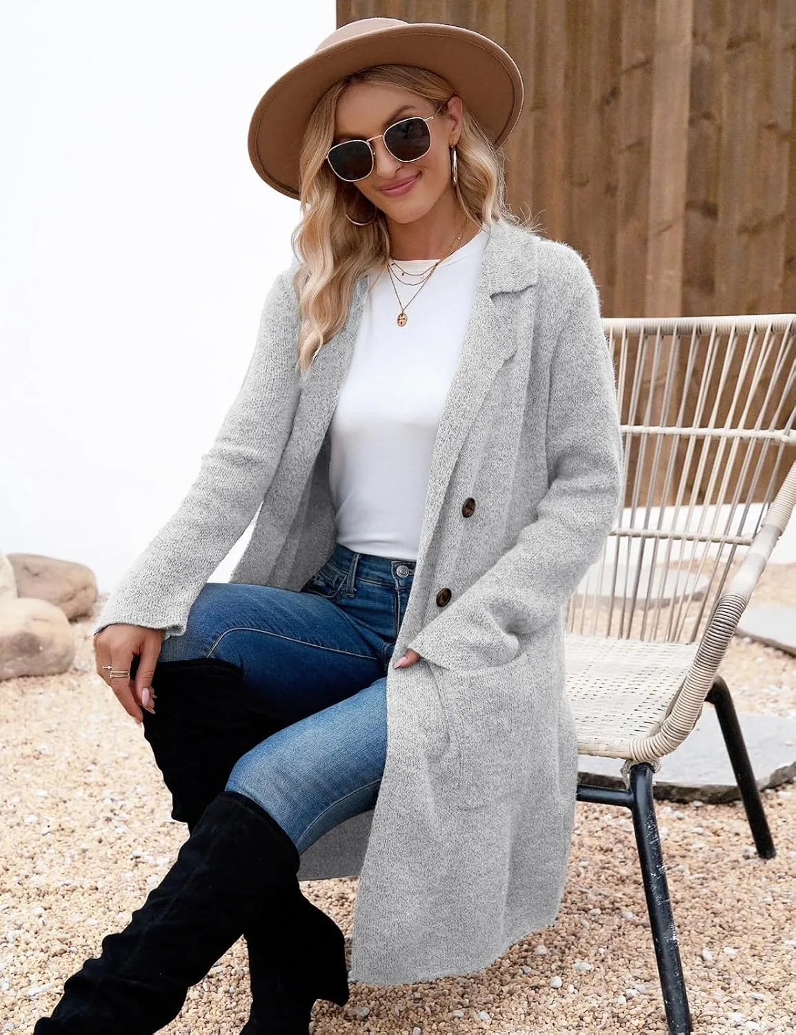CiCiBird Women Fall Long Cardigan Sweater Trendy Knit Jacket Coat Dressy Blazer Coatigan