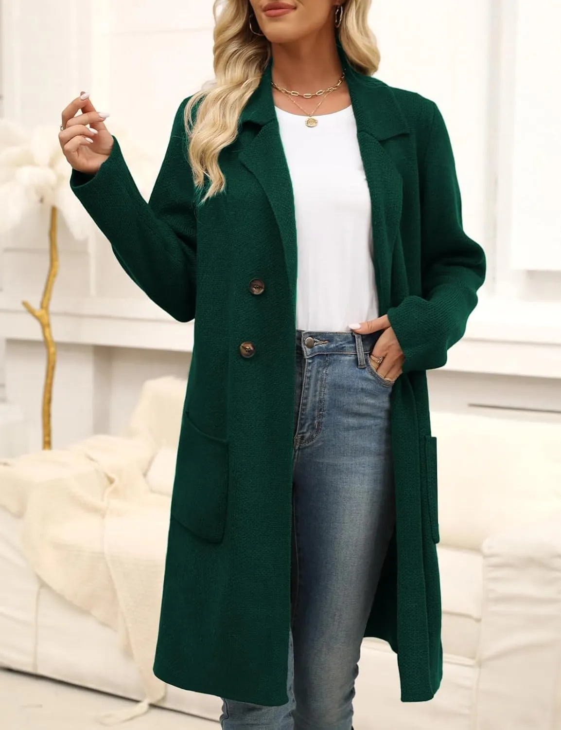 CiCiBird Women Fall Long Cardigan Sweater Trendy Knit Jacket Coat Dressy Blazer Coatigan