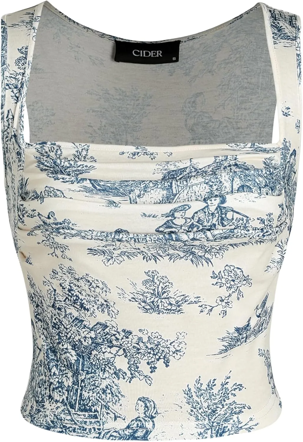CIDER Women Square Neck Tank Tops Sleeveless Ruched Floral Cute Going Out Summer Trendy Crop Top