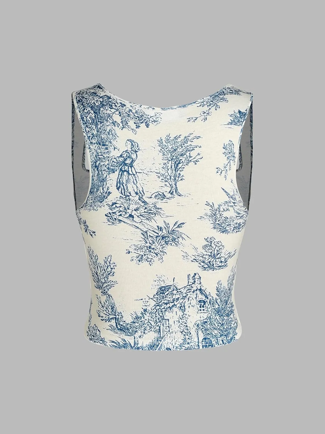 CIDER Women Square Neck Tank Tops Sleeveless Ruched Floral Cute Going Out Summer Trendy Crop Top