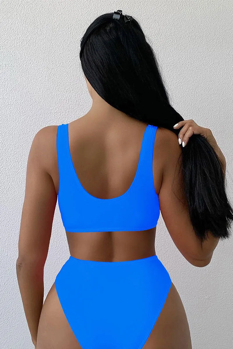 Color Block Stylish V Neck Bikini