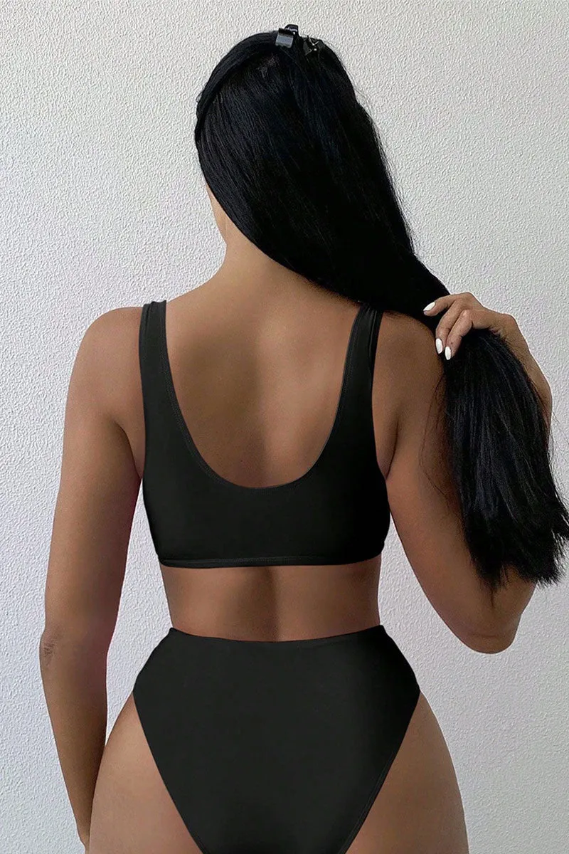 Color Block Stylish V Neck Bikini