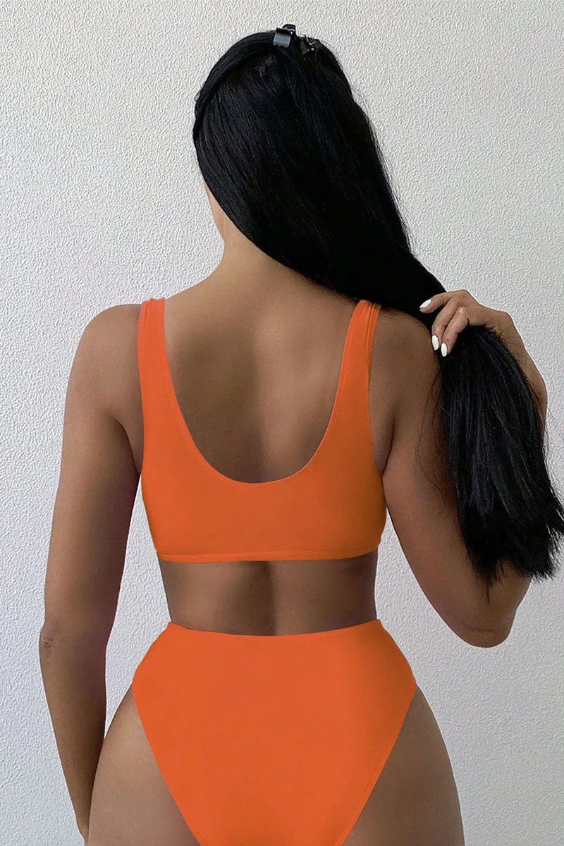 Color Block Stylish V Neck Bikini