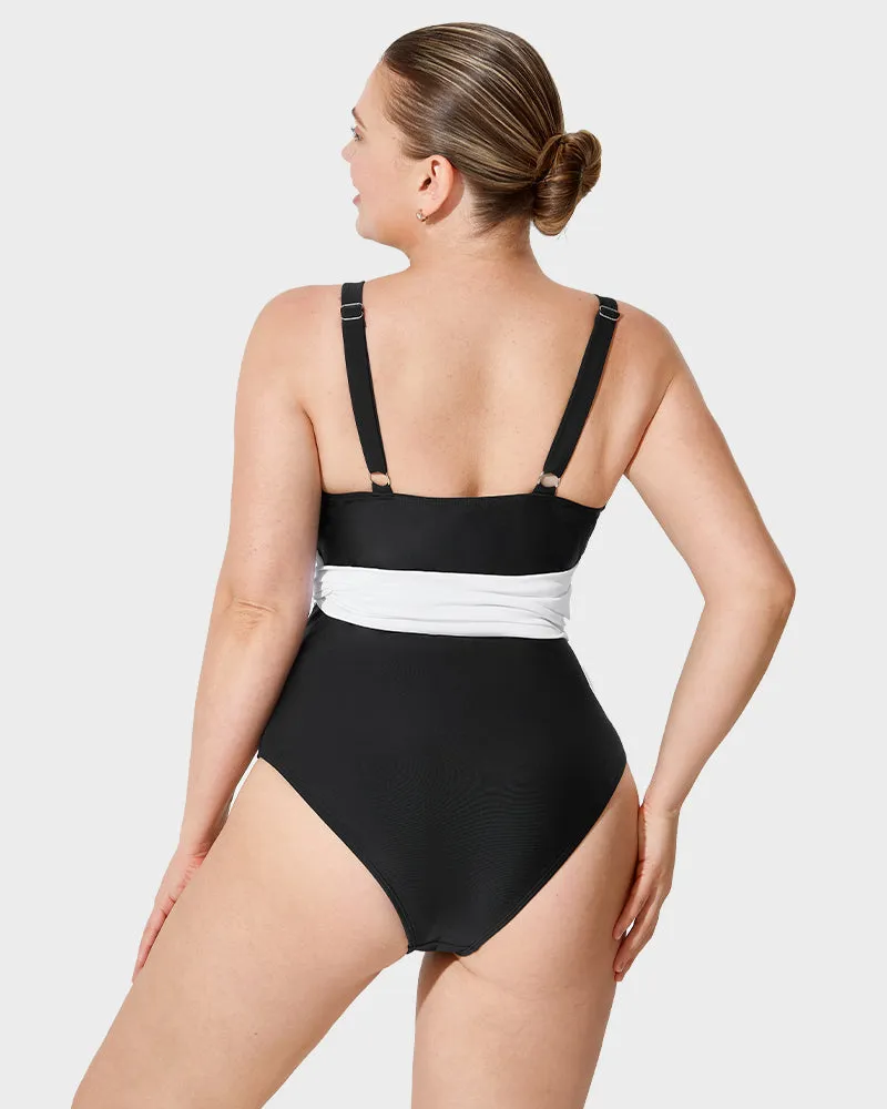 Color-Blocked Belted Swimsuit