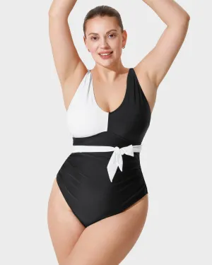 Color-Blocked Belted Swimsuit