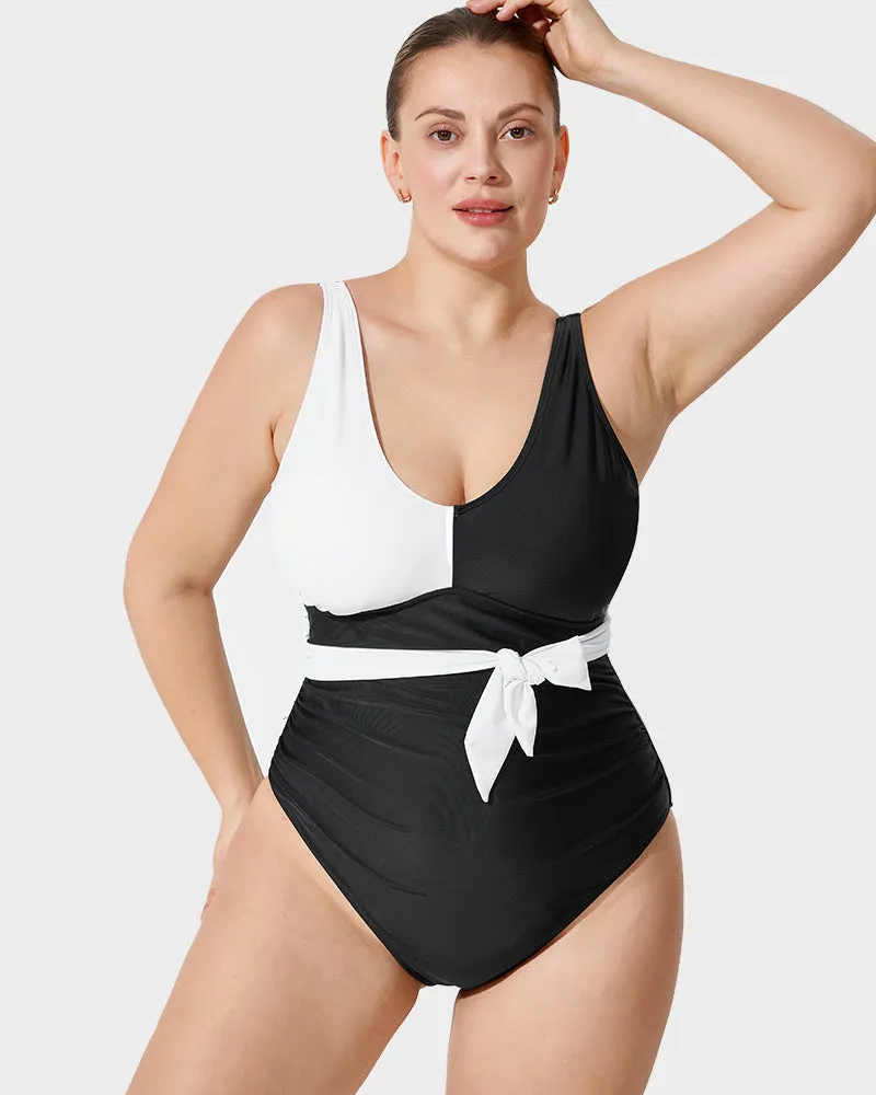 Color-Blocked Belted Swimsuit