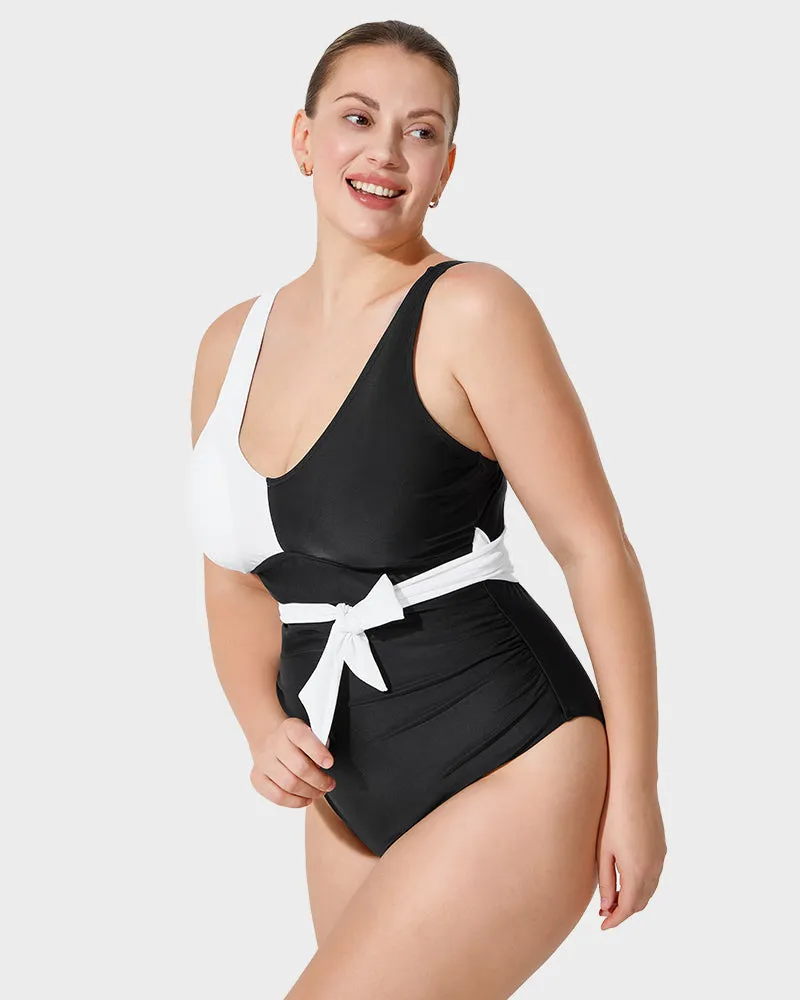 Color-Blocked Belted Swimsuit
