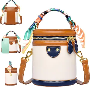 Colorblock Bucket Bag For Women, 2025 New Summer Design Cylinder Bag, Fashionable and Versatile, for Ladies