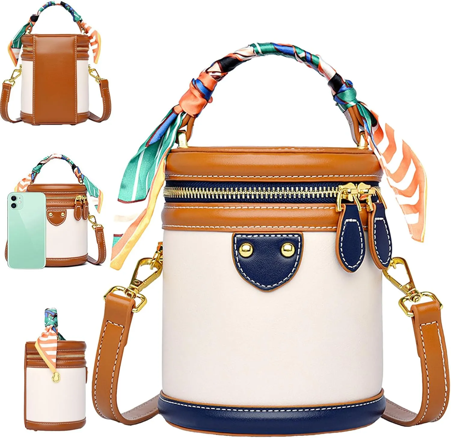 Colorblock Bucket Bag For Women, 2025 New Summer Design Cylinder Bag, Fashionable and Versatile, for Ladies