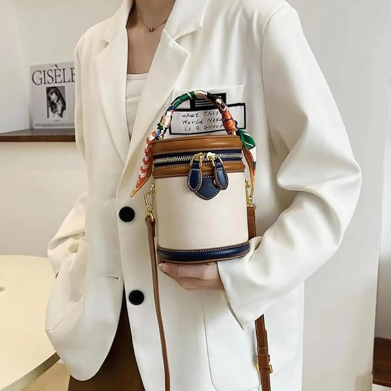 Colorblock Bucket Bag For Women, JAKYE 2025 New Colorblock Bucket Bags for Women, Fashion Versatile Crossbody Bags