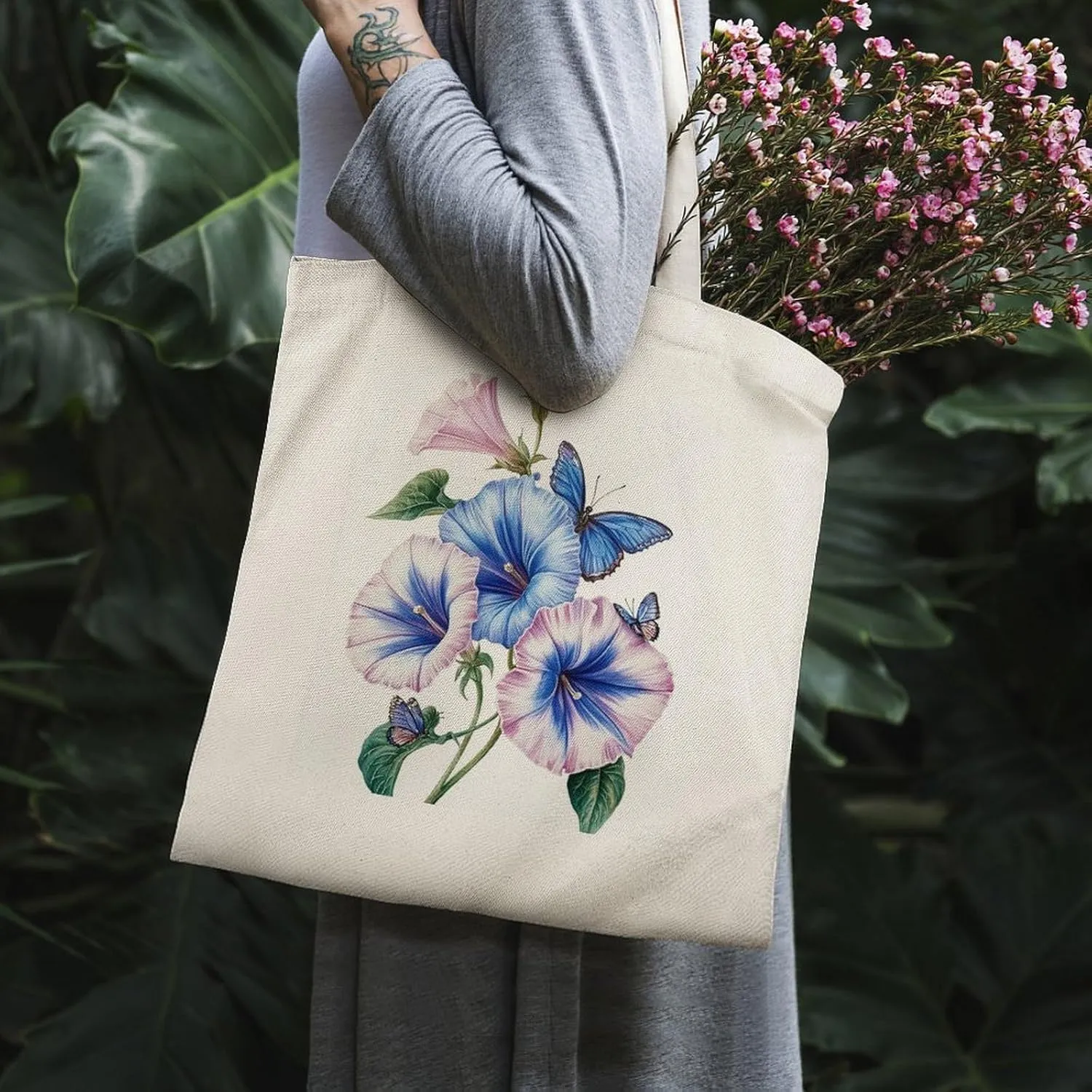 Colorful Butterfly GraffitiSimple And Versatile Canvas Tote Bag, Environmentally Friendly And Durable Shopping Bag