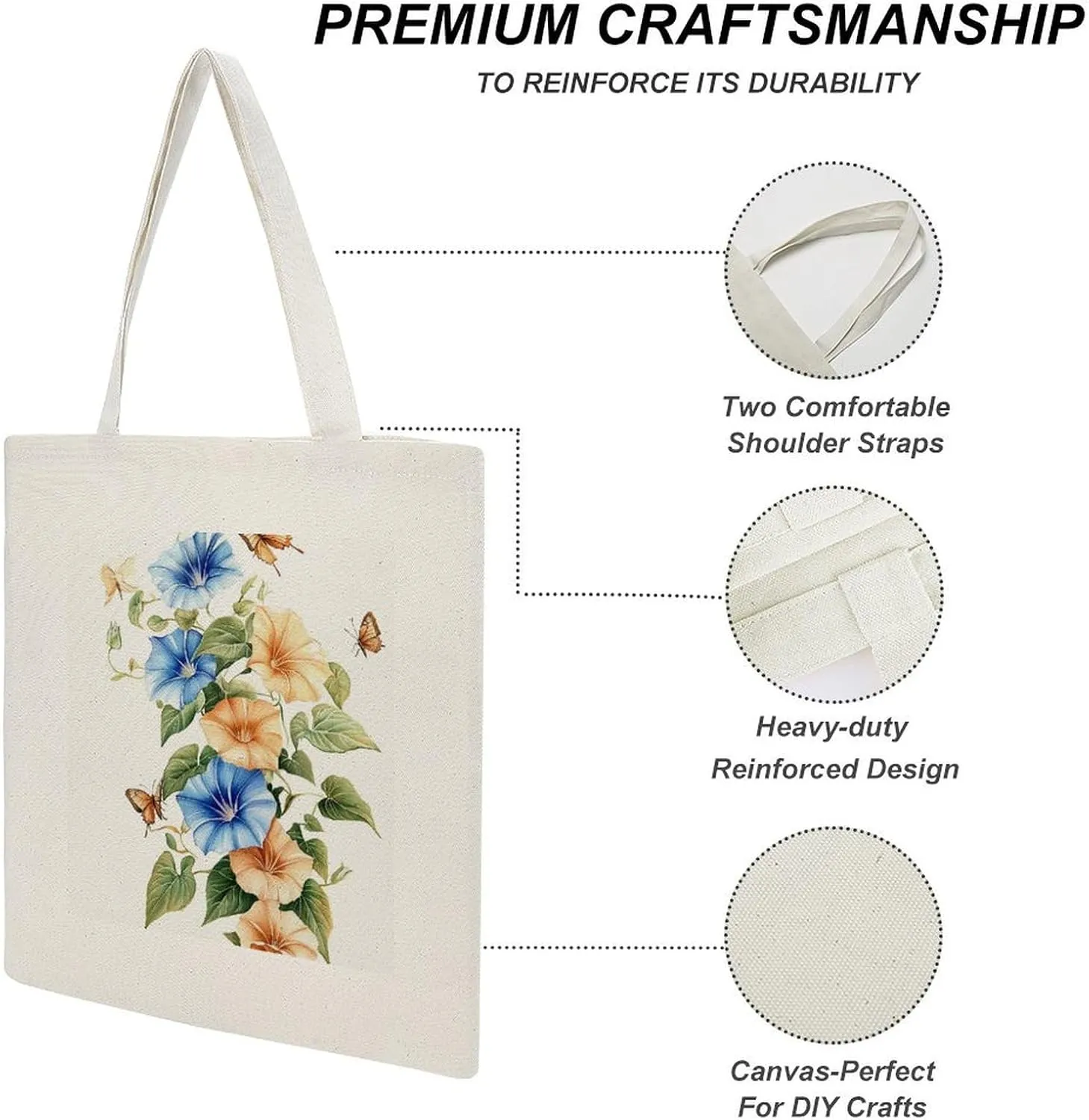 Colorful Butterfly GraffitiSimple And Versatile Canvas Tote Bag, Environmentally Friendly And Durable Shopping Bag