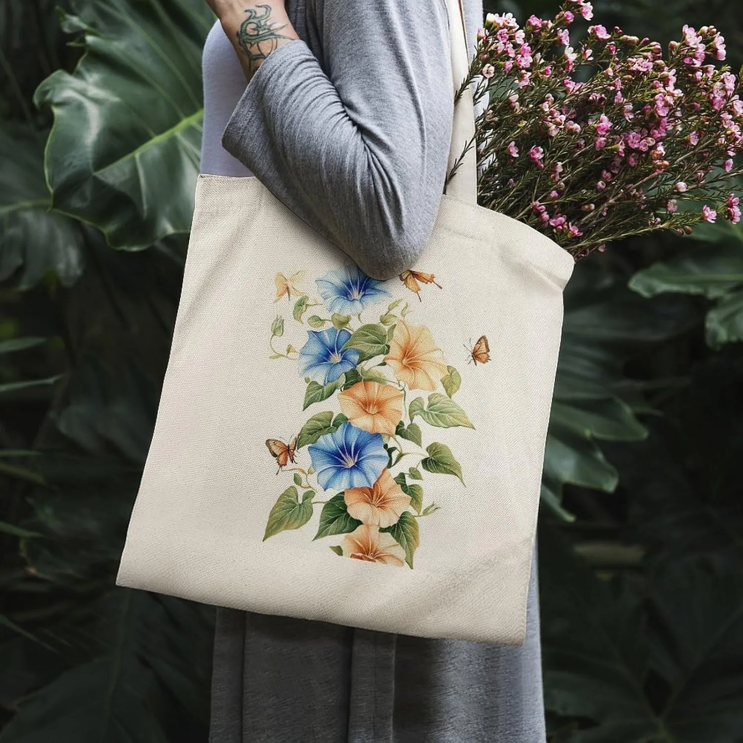 Colorful Butterfly GraffitiSimple And Versatile Canvas Tote Bag, Environmentally Friendly And Durable Shopping Bag