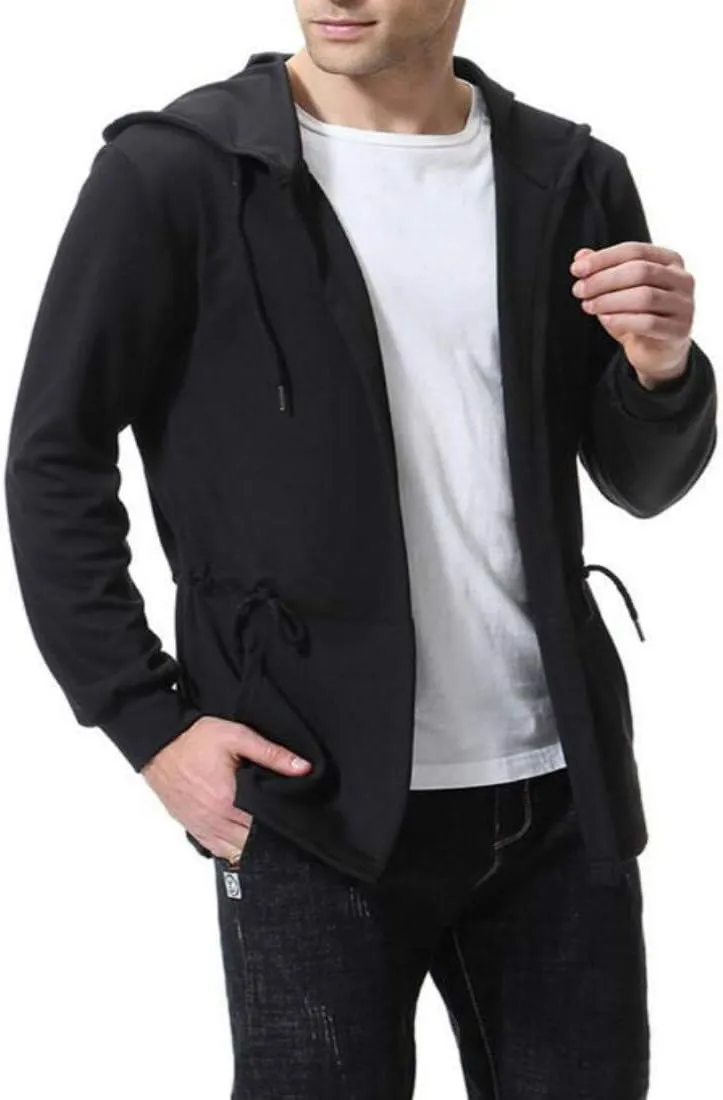 Colygamala Men's Fashion Long Cape Cardigan Sweatshirt Hoodie Black Cloak Outerwear