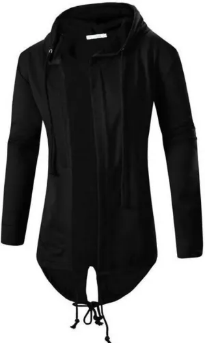Colygamala Men's Fashion Long Cape Cardigan Sweatshirt Hoodie Black Cloak Outerwear