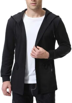 Colygamala Men's Fashion Long Cape Cardigan Sweatshirt Hoodie Black Cloak Outerwear