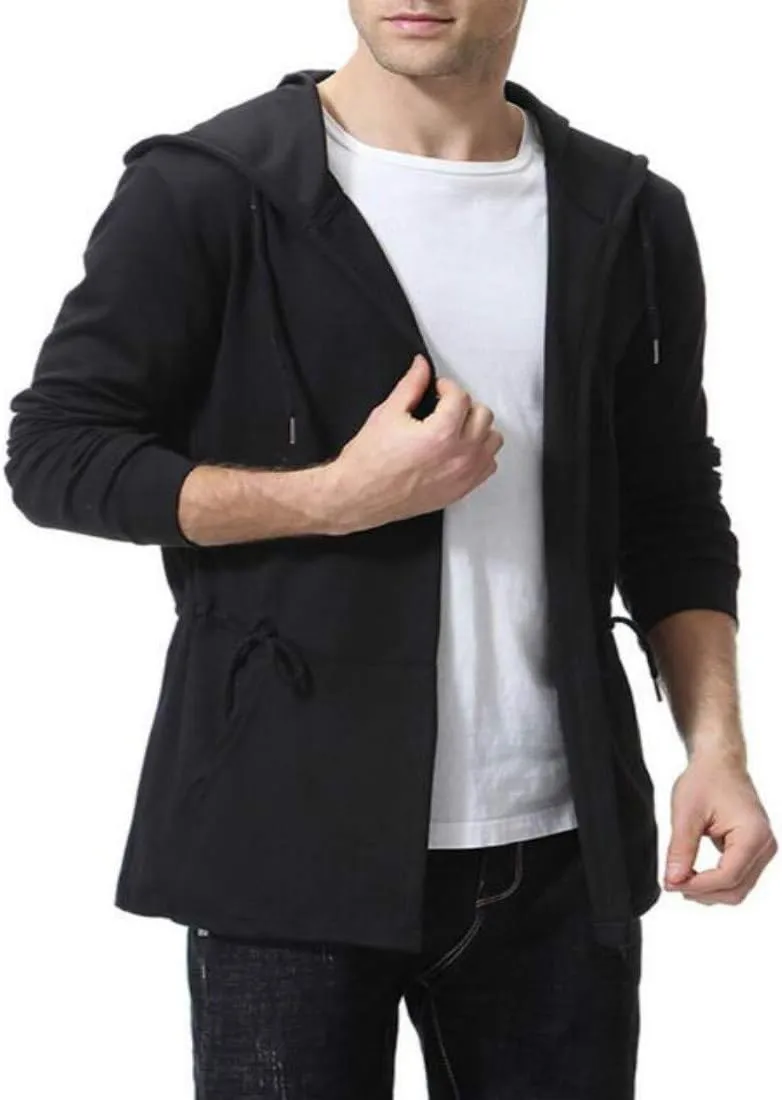 Colygamala Men's Fashion Long Cape Cardigan Sweatshirt Hoodie Black Cloak Outerwear