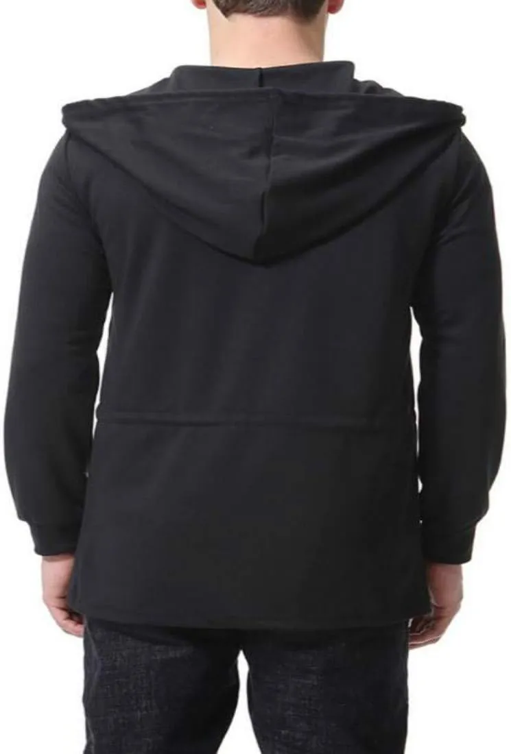 Colygamala Men's Fashion Long Cape Cardigan Sweatshirt Hoodie Black Cloak Outerwear