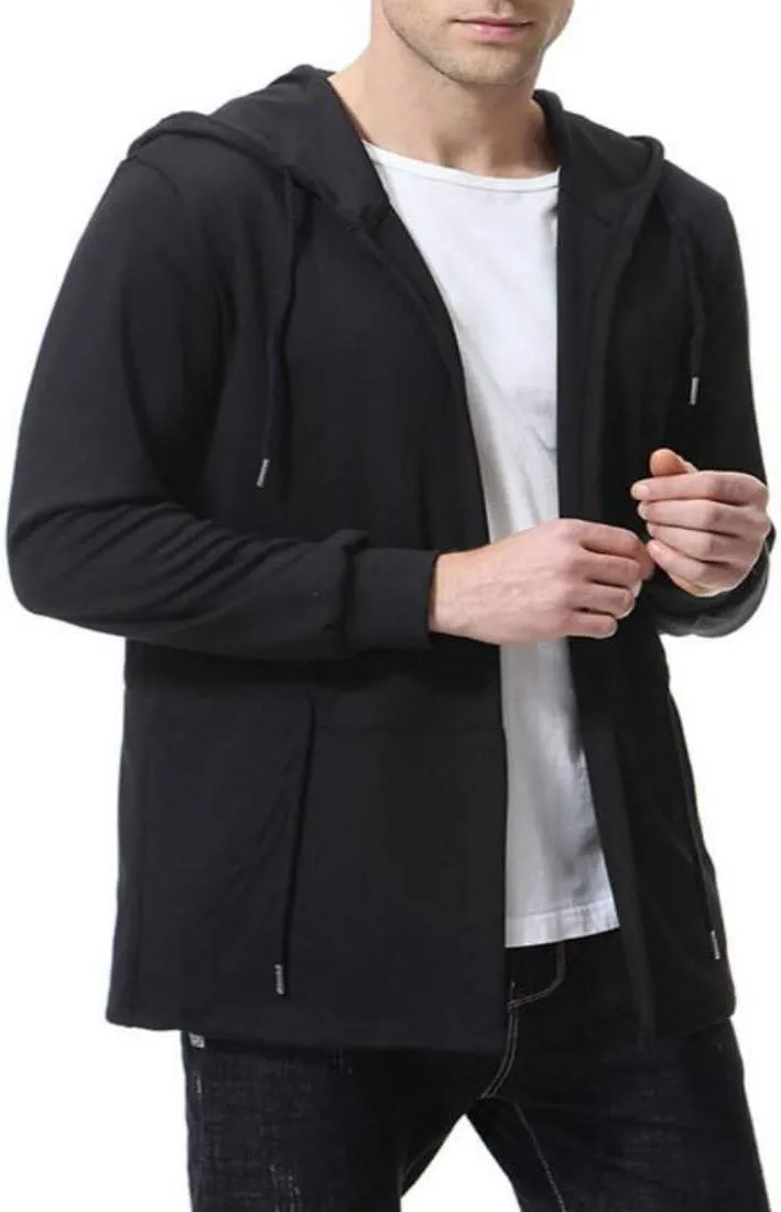 Colygamala Men's Fashion Long Cape Cardigan Sweatshirt Hoodie Black Cloak Outerwear