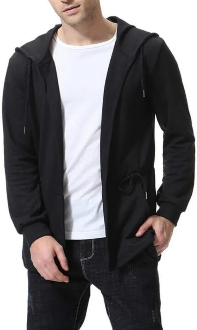 Colygamala Men's Fashion Long Cape Cardigan Sweatshirt Hoodie Black Cloak Outerwear