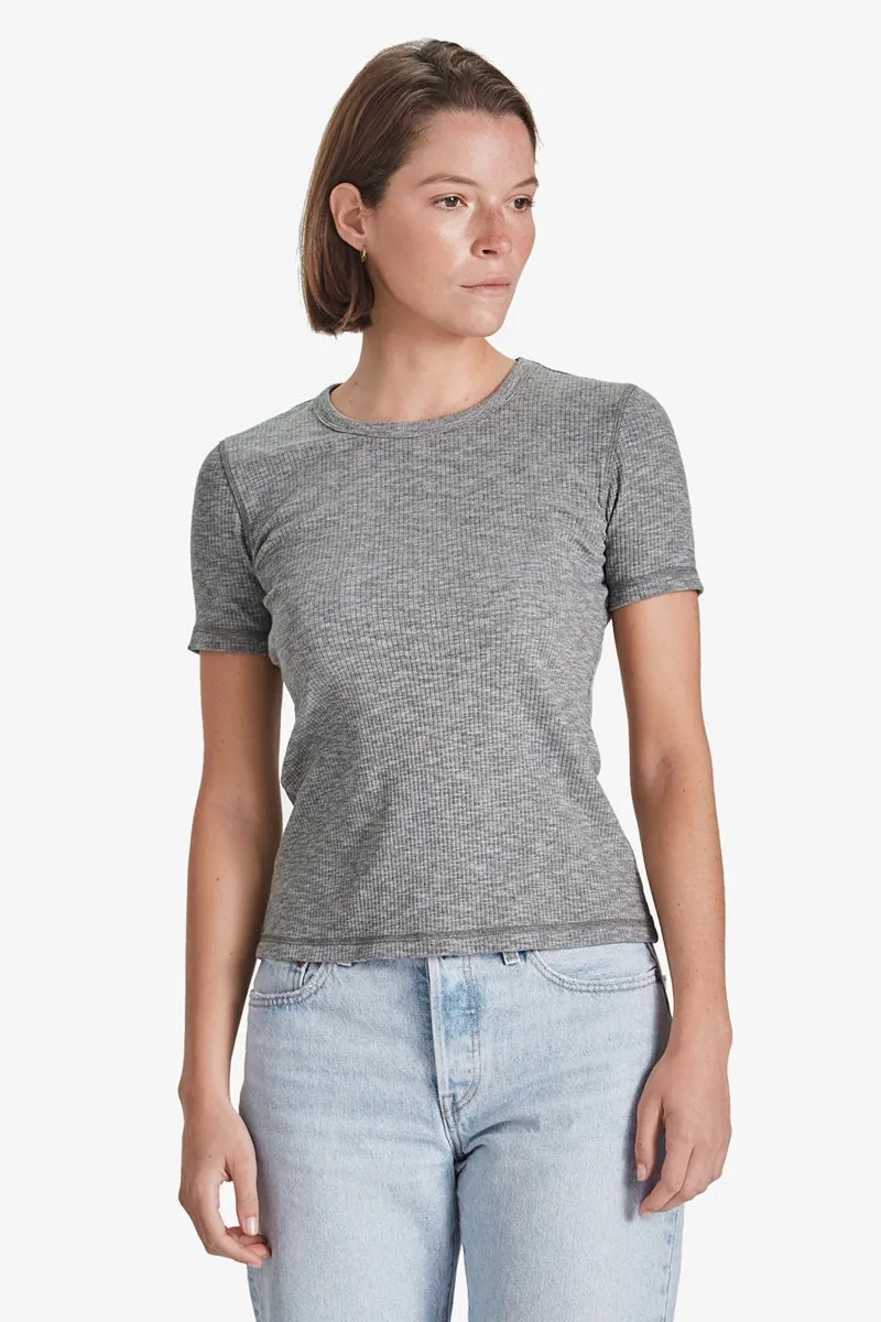 Commoners - Womens Base Ribbed SS Tee - Dark Marle