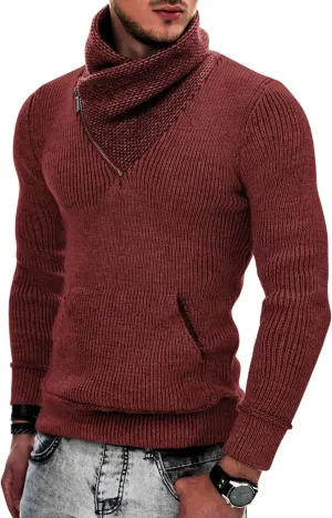 COOFANDY Men's Knitted Turtleneck Pullover Shawl Collar Sweaters Slim Fit High Neck Hoodies with Pockets