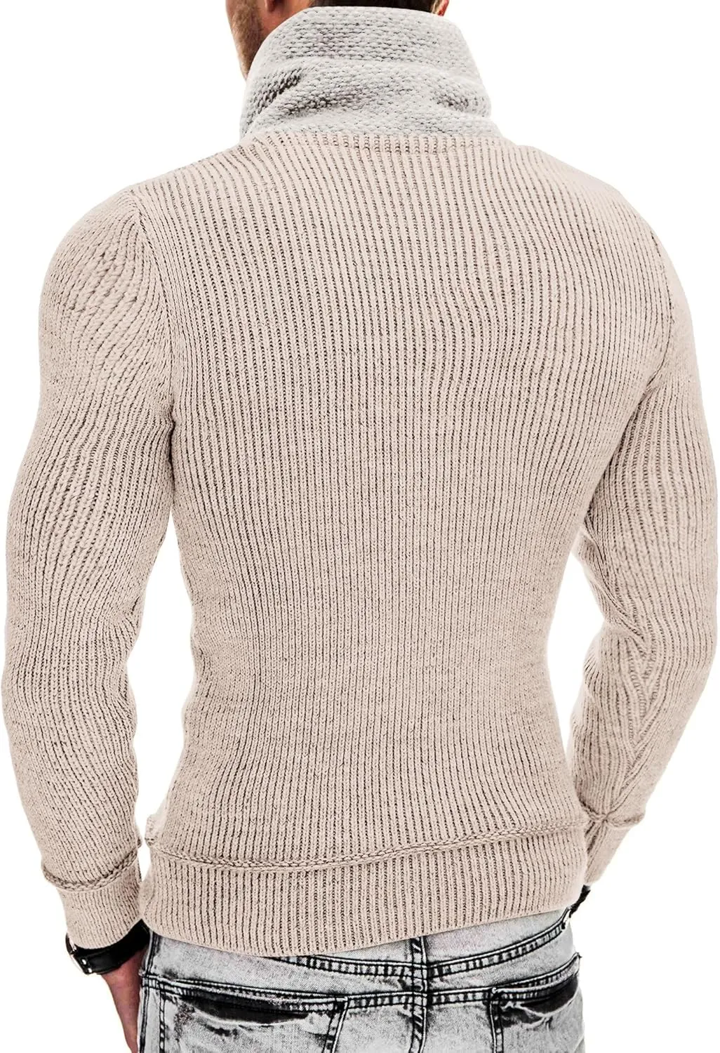 COOFANDY Men's Knitted Turtleneck Pullover Shawl Collar Sweaters Slim Fit High Neck Hoodies with Pockets