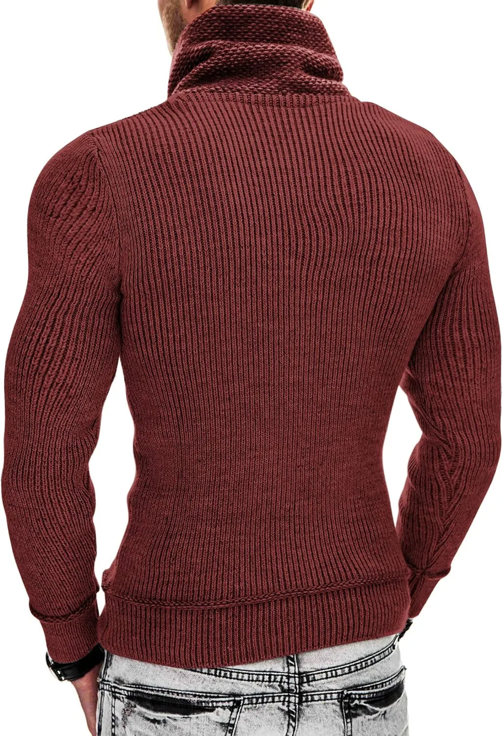 COOFANDY Men's Knitted Turtleneck Pullover Shawl Collar Sweaters Slim Fit High Neck Hoodies with Pockets