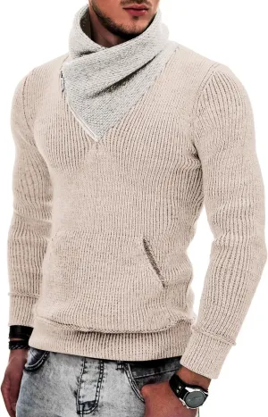 COOFANDY Men's Knitted Turtleneck Pullover Shawl Collar Sweaters Slim Fit High Neck Hoodies with Pockets